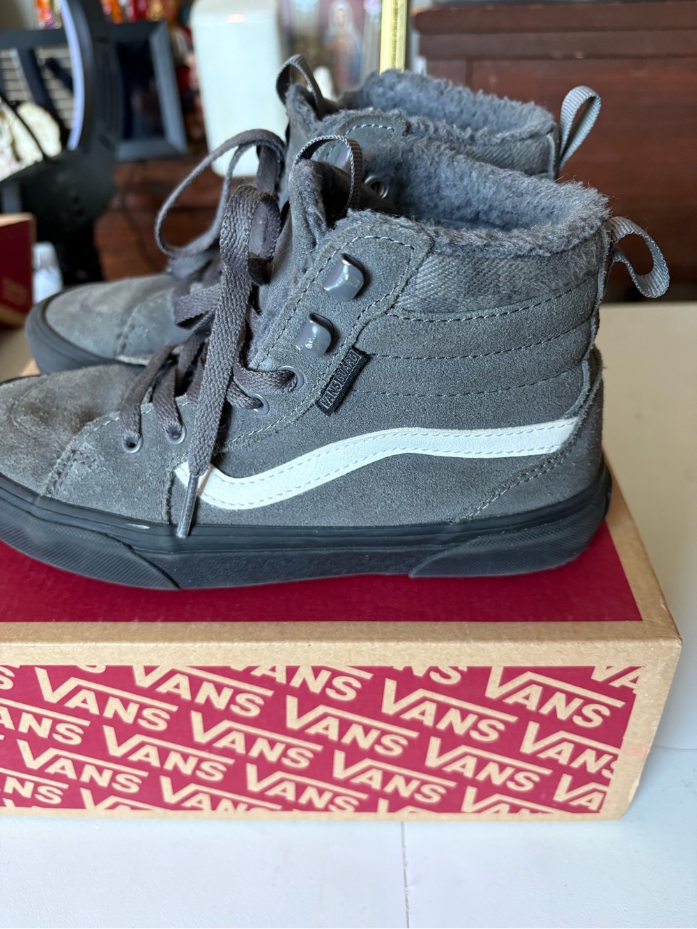 Vans Kids Gray High-Top Sneakers with White Side Stripe
